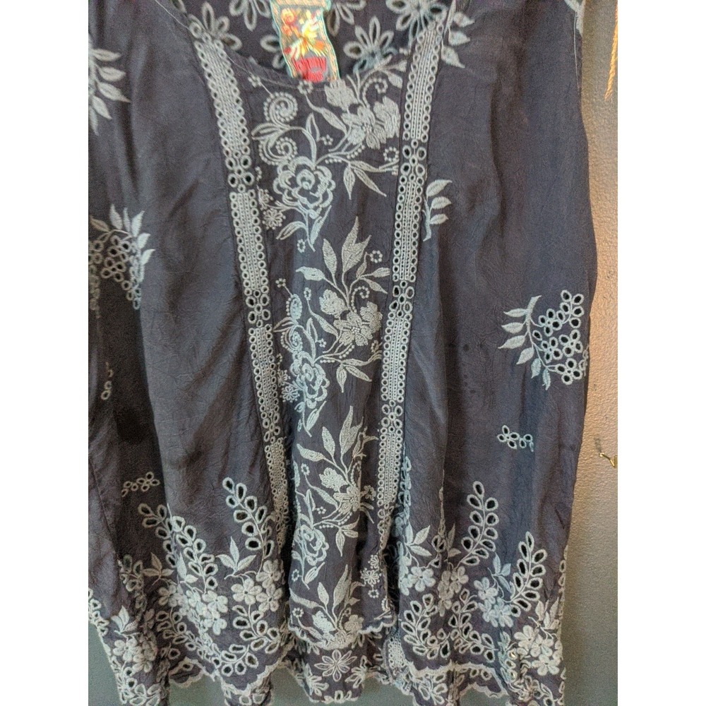Johnny Was Navy Blue Floral Embroidered Tank Top - Picture 13 of 13